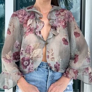 Vintage Sheet Floral Ruffle Crop Top